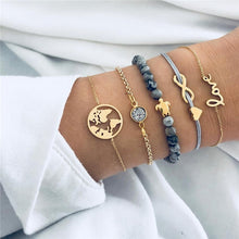 Load image into Gallery viewer, WUKALO 4 Pcs/ Set Gold Color Chain Bracelets Set for Woman Gold Color Heart Leaf Infinity Charm Wedding Bracelets Bangles