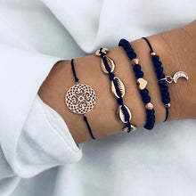 Load image into Gallery viewer, WUKALO 4 Pcs/ Set Gold Color Chain Bracelets Set for Woman Gold Color Heart Leaf Infinity Charm Wedding Bracelets Bangles