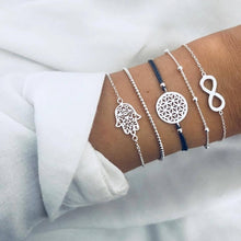 Load image into Gallery viewer, WUKALO 4 Pcs/ Set Gold Color Chain Bracelets Set for Woman Gold Color Heart Leaf Infinity Charm Wedding Bracelets Bangles