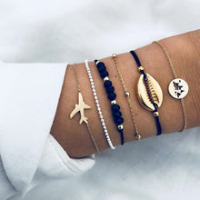 Load image into Gallery viewer, WUKALO 4 Pcs/ Set Gold Color Chain Bracelets Set for Woman Gold Color Heart Leaf Infinity Charm Wedding Bracelets Bangles