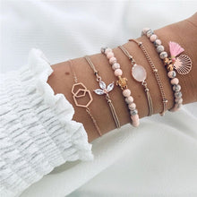 Load image into Gallery viewer, WUKALO 4 Pcs/ Set Gold Color Chain Bracelets Set for Woman Gold Color Heart Leaf Infinity Charm Wedding Bracelets Bangles